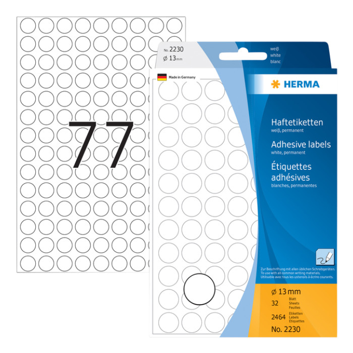 Etiket HERMA 2230 rond 13mm wit 2464 stuks