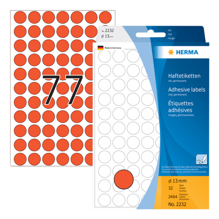 Etiket HERMA 2232 rond 13mm rood 2464 stuks