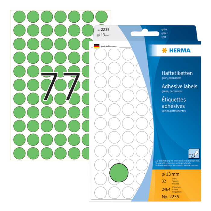 Etiket HERMA 2235 rond 13mm groen 2464 stuks