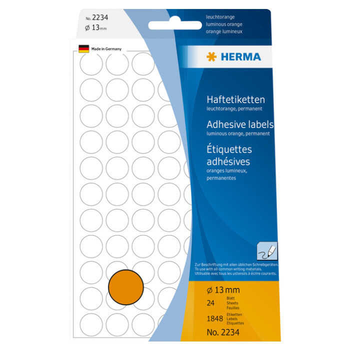 Etiket HERMA 2234 rond 13mm fluor oranje 1848 stuks