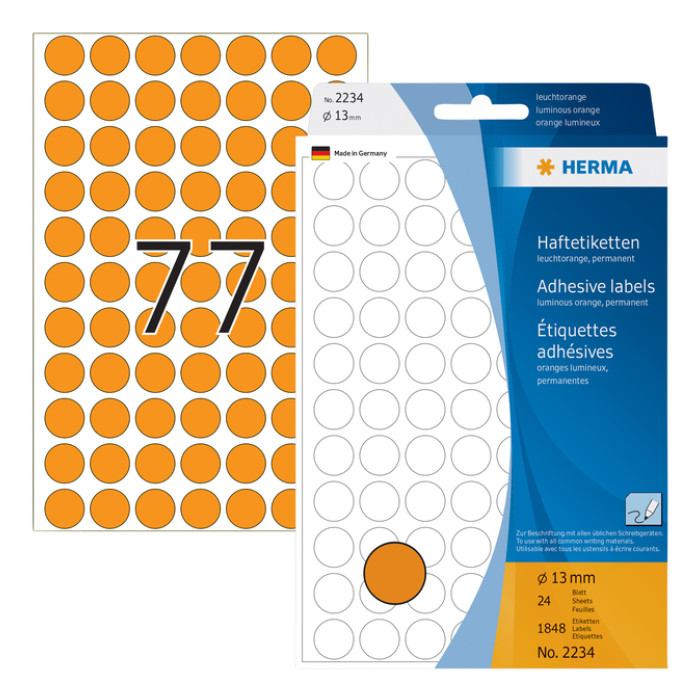 Etiket HERMA 2234 rond 13mm fluor oranje 1848 stuks