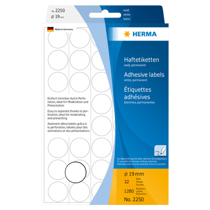 Etiket HERMA 2250 rond 19mm wit 1280 stuks