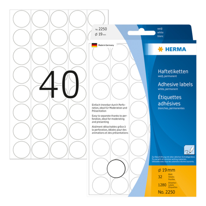 Etiket HERMA 2250 rond 19mm wit 1280 stuks