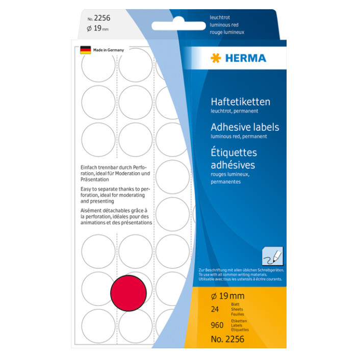 Etiket HERMA 2256 rond 19mm fluor rood 960 stuks