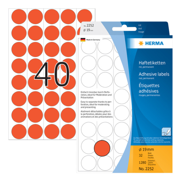 Etiket HERMA 2252 rond 19mm rood 1280 stuks