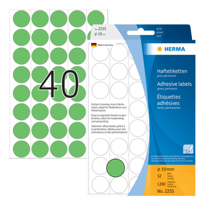 Etiket HERMA 2255 rond 19mm groen 1280 stuks