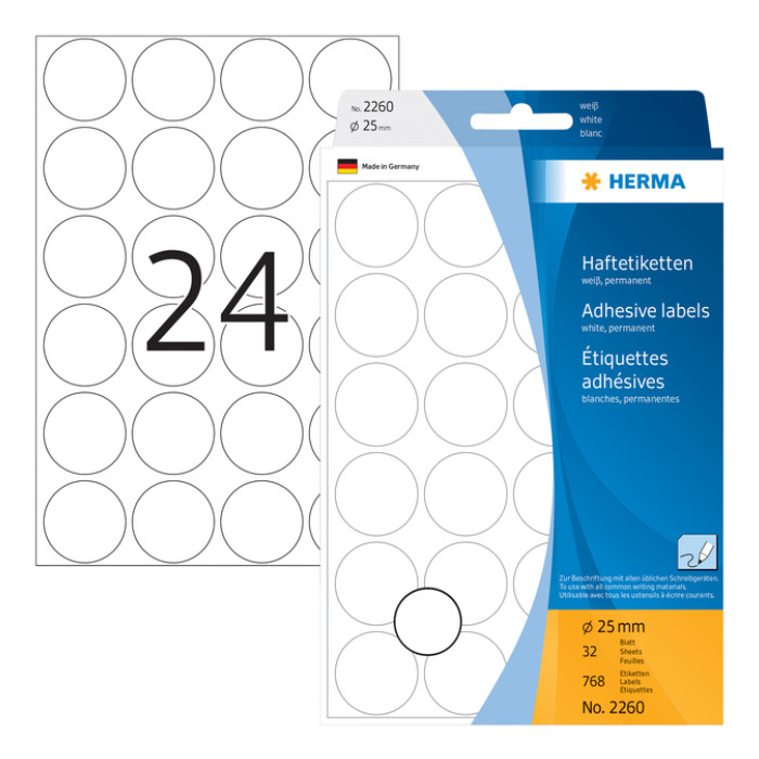 Etiket HERMA 2260 rond 25mm wit 768 stuks