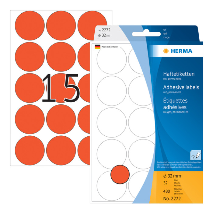 Etiket HERMA 2272 rond 32mm rood 480 stuks