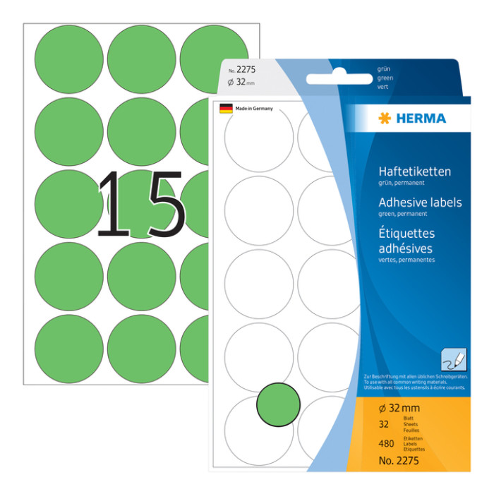 Etiket HERMA 2275 rond 32mm groen 480 stuks