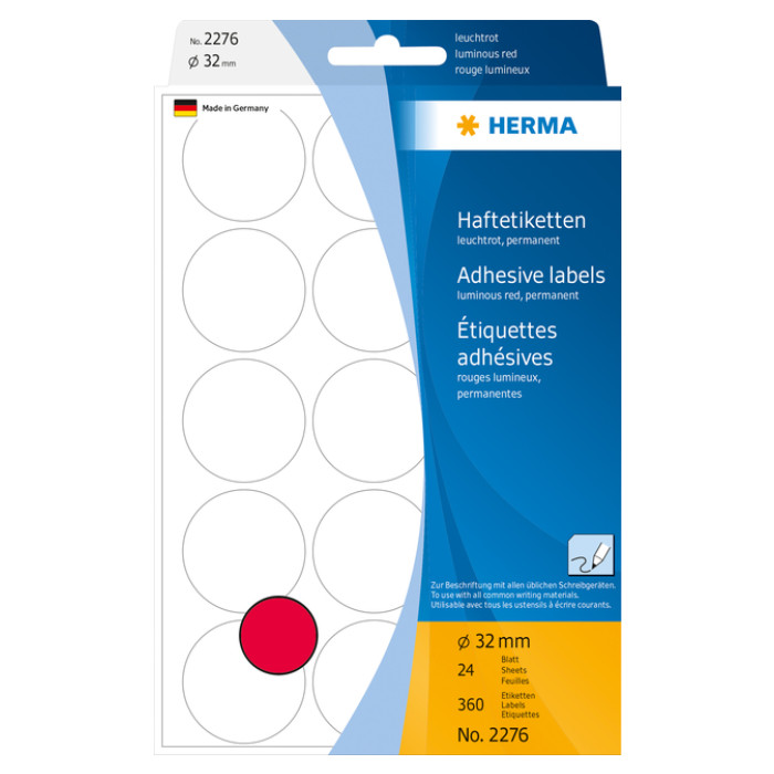 Etiket HERMA 2276 rond 32mm fluor rood 360 stuks