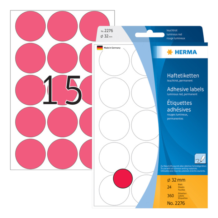 Etiket HERMA 2276 rond 32mm fluor rood 360 stuks
