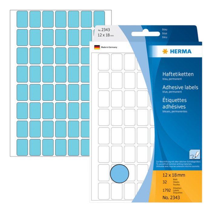 Etiket HERMA 2343 12x18mm blauw 1792 stuks