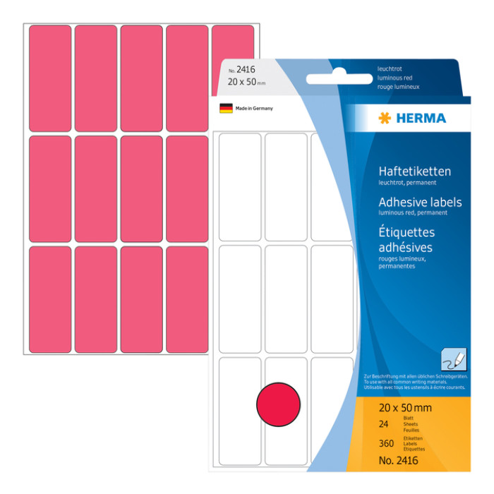 Etiket HERMA 2416 20x50mm fluor rood 360 stuks
