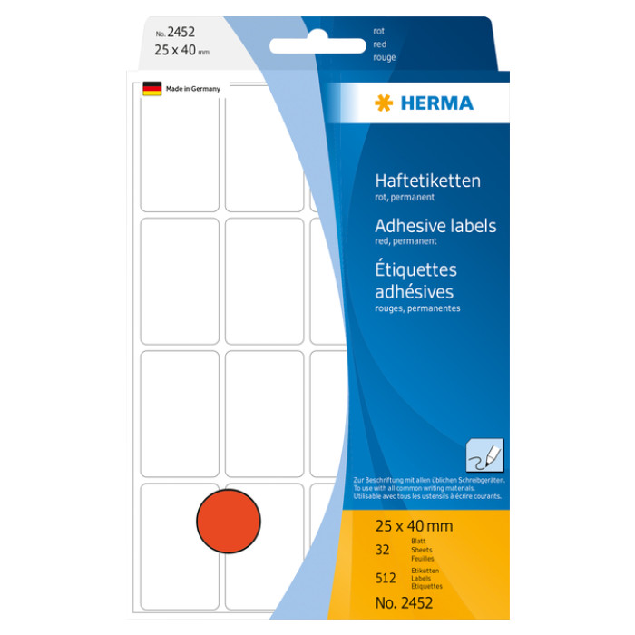 Etiket HERMA 2452 25x40mm rood 512 stuks