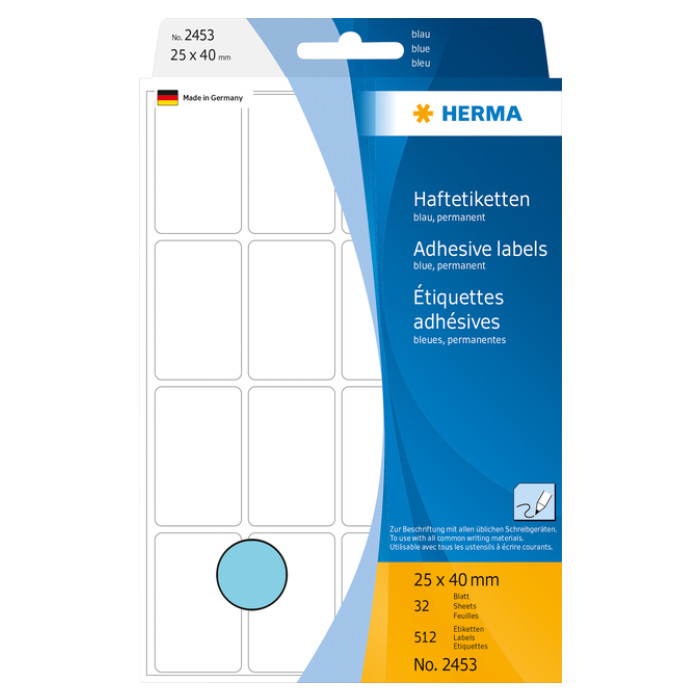 Etiket HERMA 2453 25x40mm blauw 512 stuks