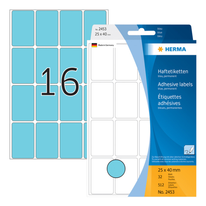 Etiket HERMA 2453 25x40mm blauw 512 stuks