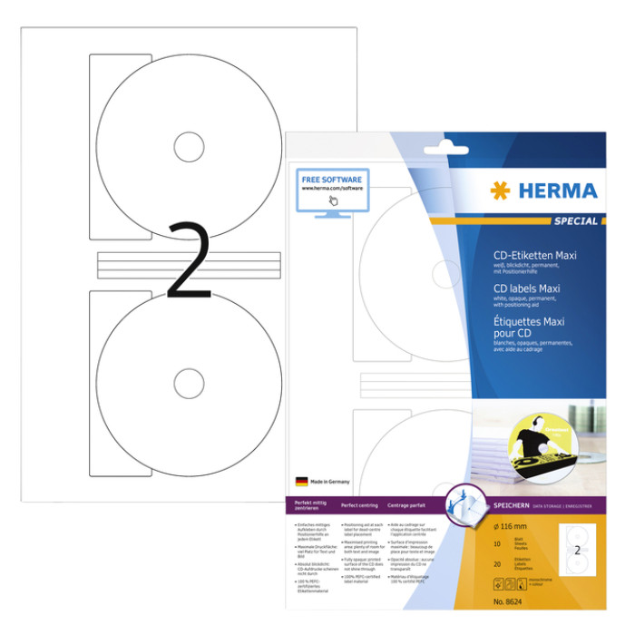 Etiket HERMA 8624 CD 116mm wit opaqua 20 stuks