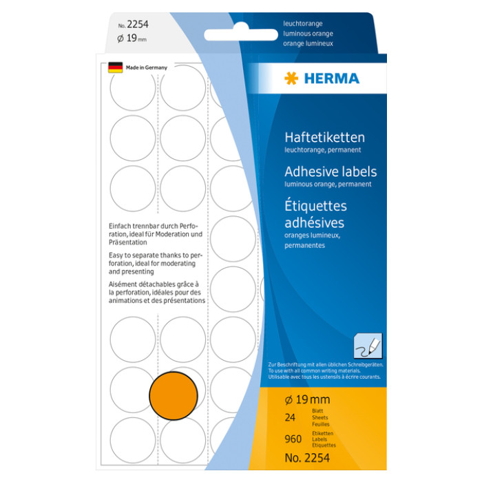 Etiket HERMA 2254 rond 19mm fluor oranje 960 stuks
