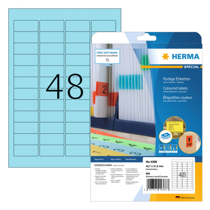 Etiket HERMA 4368 45.7x21.2mm verwijderbaar blauw 960 stuks