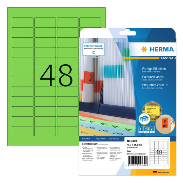 Etiket HERMA 4369 45.7x21.2mm verwijderbaar groen 960 stuks