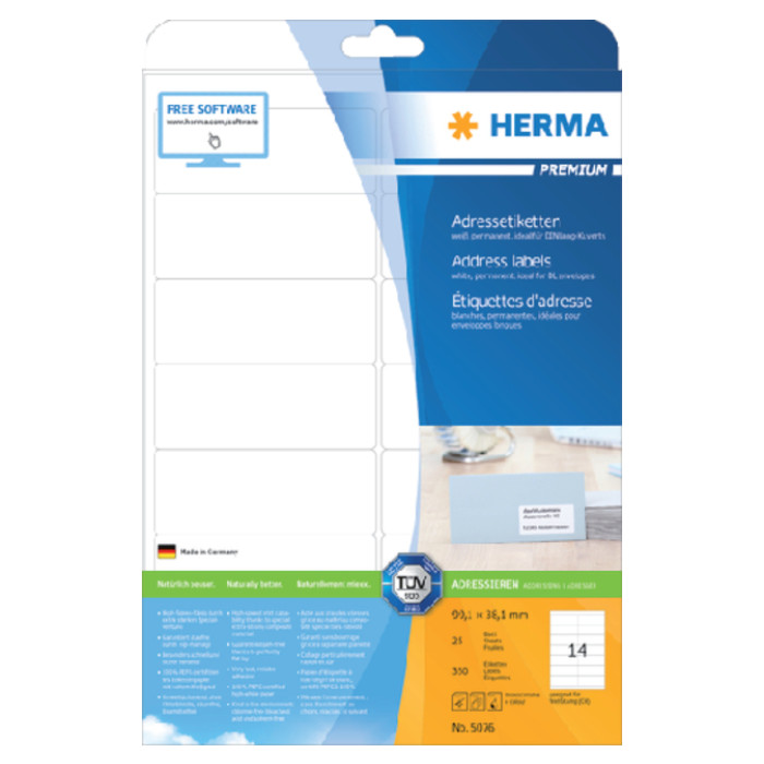 Etiket HERMA 5076 99.1x38.1mm premium wit 350 stuks