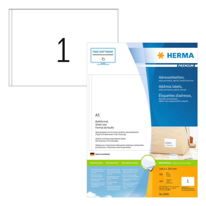 Etiket HERMA 8690 148.5x205mm premium wit 400 stuks