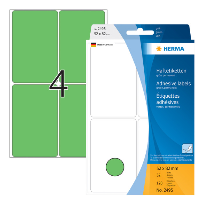 Etiket HERMA 2495 52x82mm groen 128 stuks