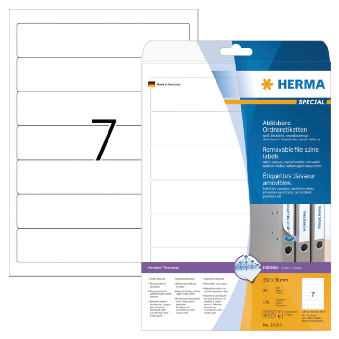 Rugetiket HERMA 10155 smal 38x192mm verwijderbaar wit