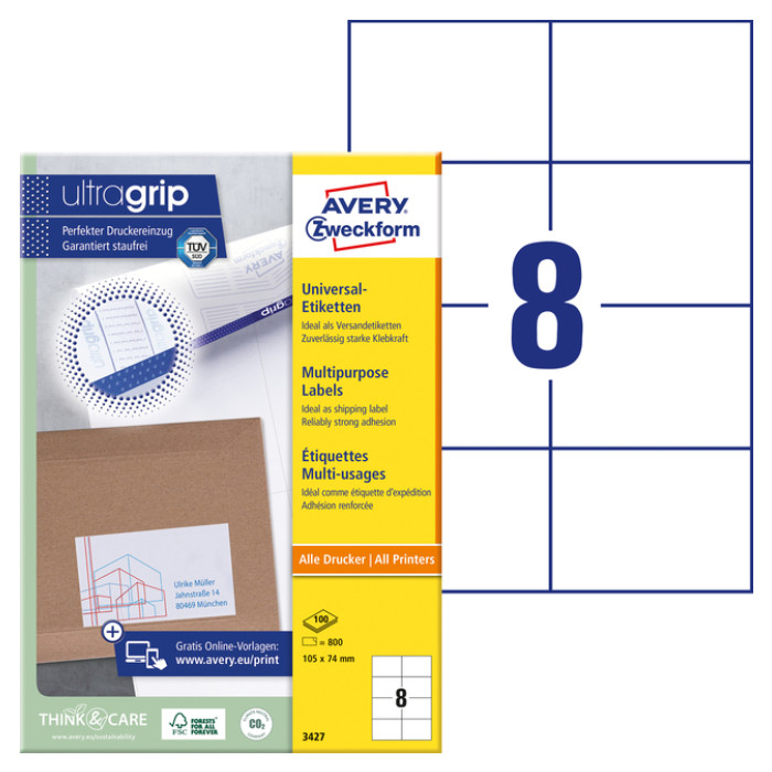 Etiket Avery 3427 105x74mm wit 800 stuks
