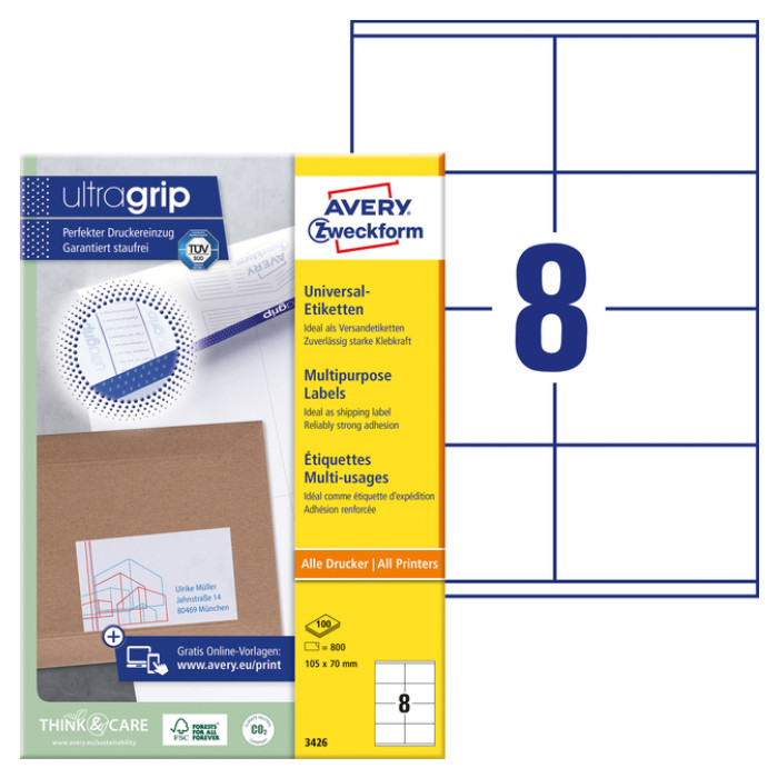 Etiket Avery 3426 105x70mm wit 800 stuks
