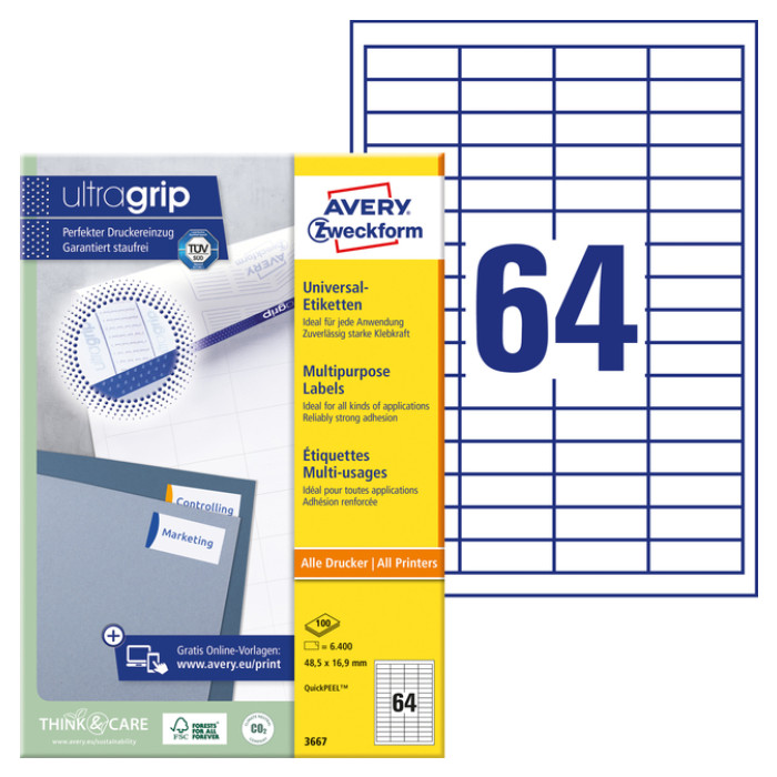 Etiket Avery 3667 48.5x16.9mm wit 6400 stuks