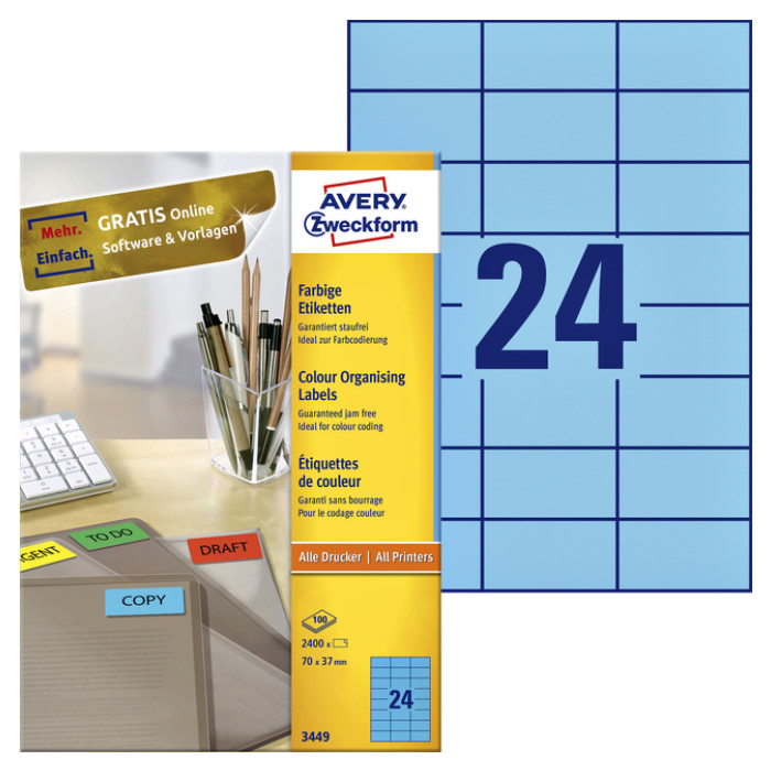 Etiket Avery 3449 70x37mm blauw 2400 stuks