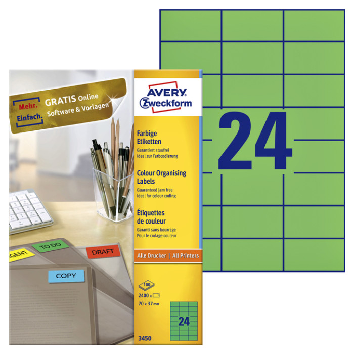 Etiket Avery 3450 70x37mm groen 2400 stuks