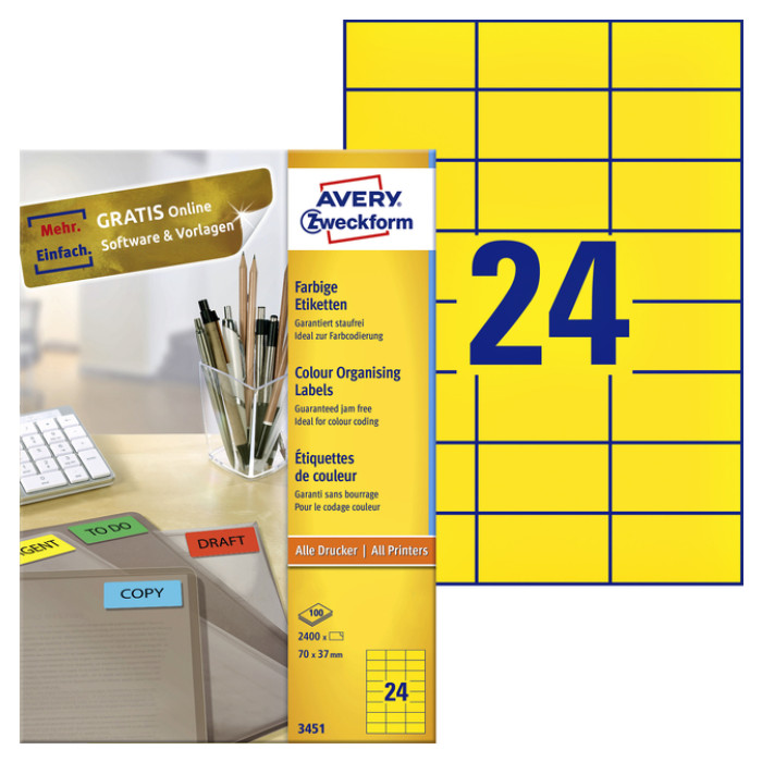 Etiket Avery 3451 70x37mm geel 2400 stuks