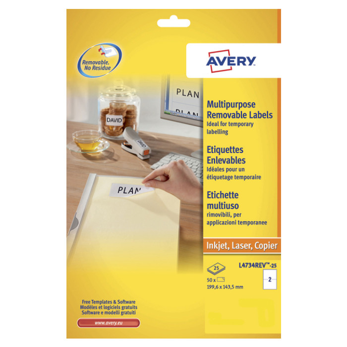 Etiket Avery L4734REV-25 199.3x143.5mm wit 50 stuks