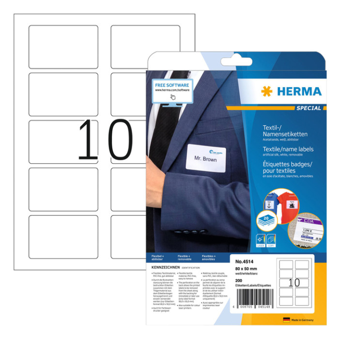 Naambadge etiket HERMA 4514 80x50mm wit 200 stuks