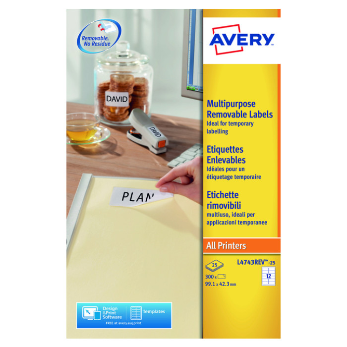 Etiket Avery L4743REV-25 99.1x42.3mm wit 300 stuks