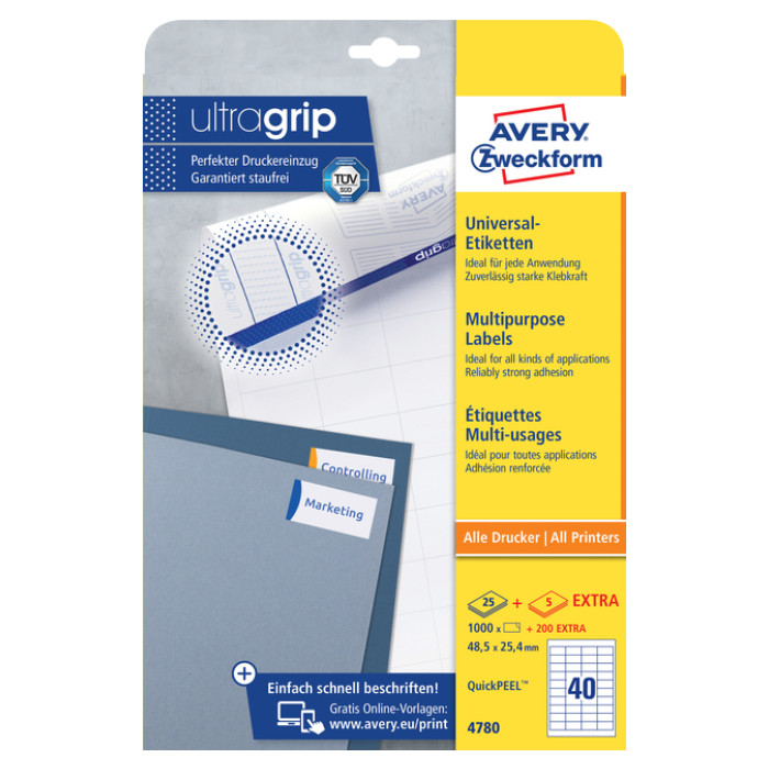 Etiket Avery 4780 48.5x25.4mm wit 1000 stuks