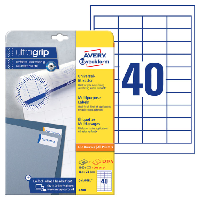 Etiket Avery 4780 48.5x25.4mm wit 1000 stuks