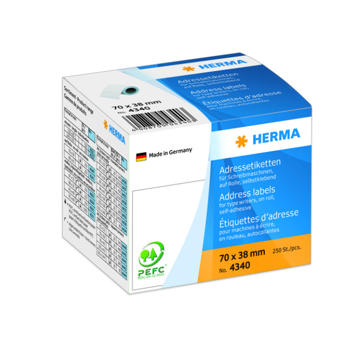 Etiket HERMA adres 4340 70x38mm op rol wit 250 stuks