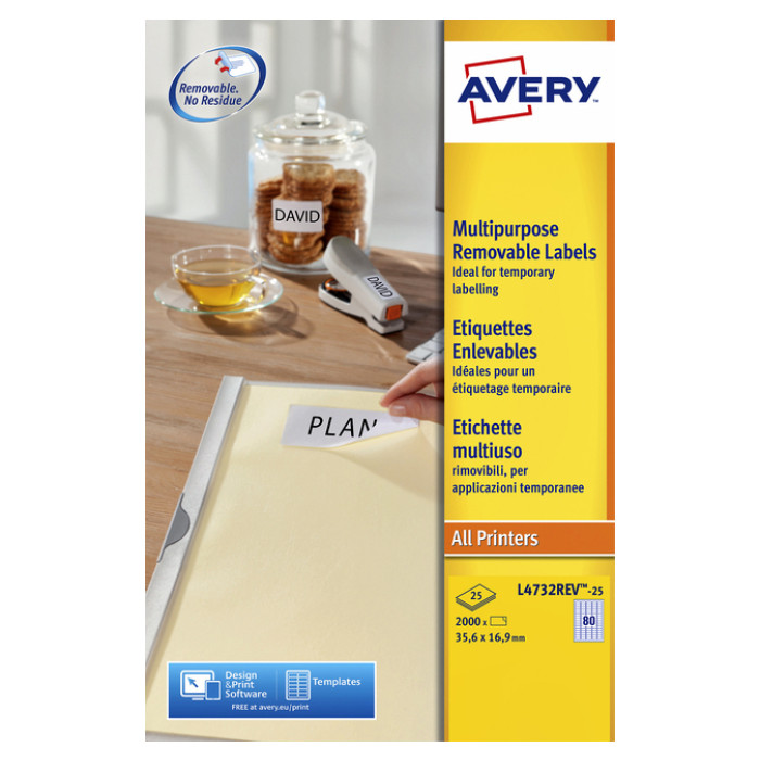 Etiket Avery L4732REV-25 35.6x16.9mm wit 2000 stuks