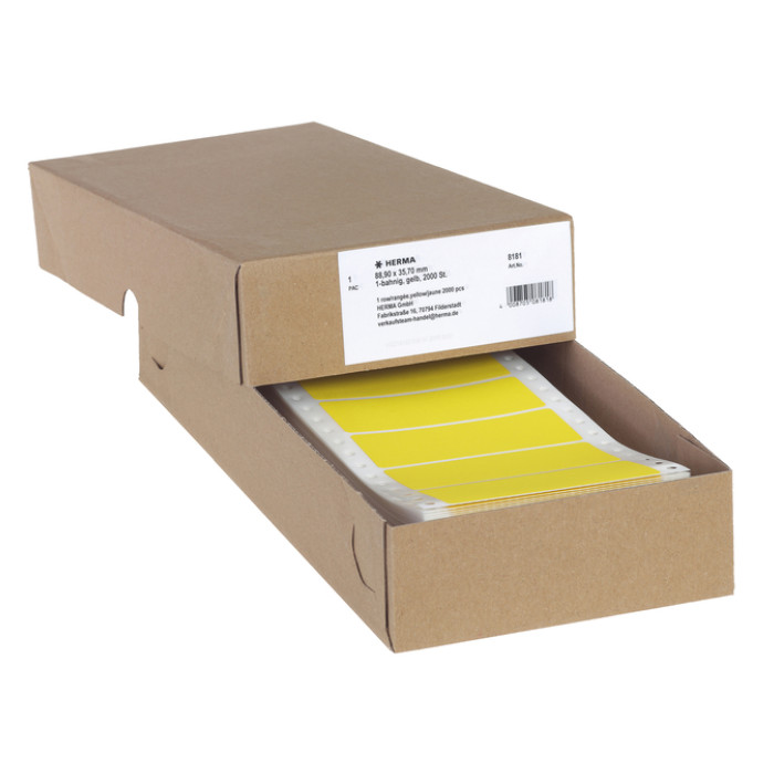 Etiket HERMA 8181 88.9x35.7mm 1-baans geel 2000 stuks