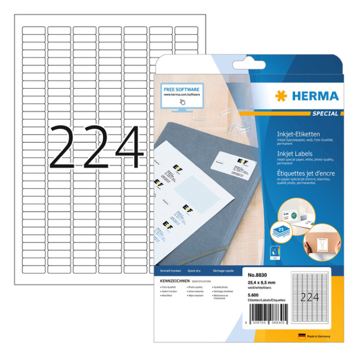 Etiket HERMA 8830 25.4x8.5mm mat wit 5600 stuks