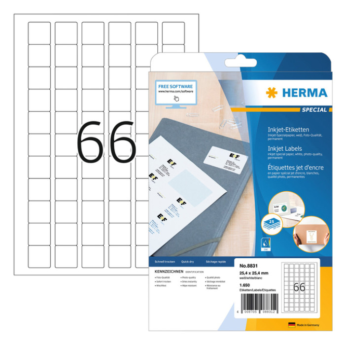 Etiket HERMA 8831 25.4x25.4mm mat wit 1650 stuks