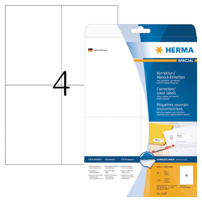 Etiket HERMA 4229 105x148mm A6 correctie wit 100 stuks