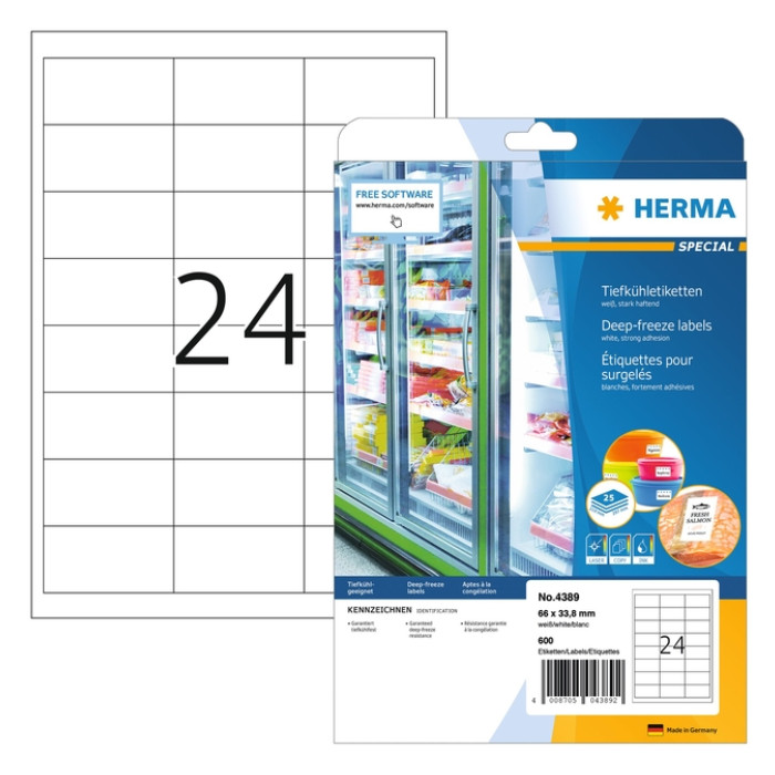 Etiket HERMA 4389 66x33.8mm diepvries wit 600 stuks