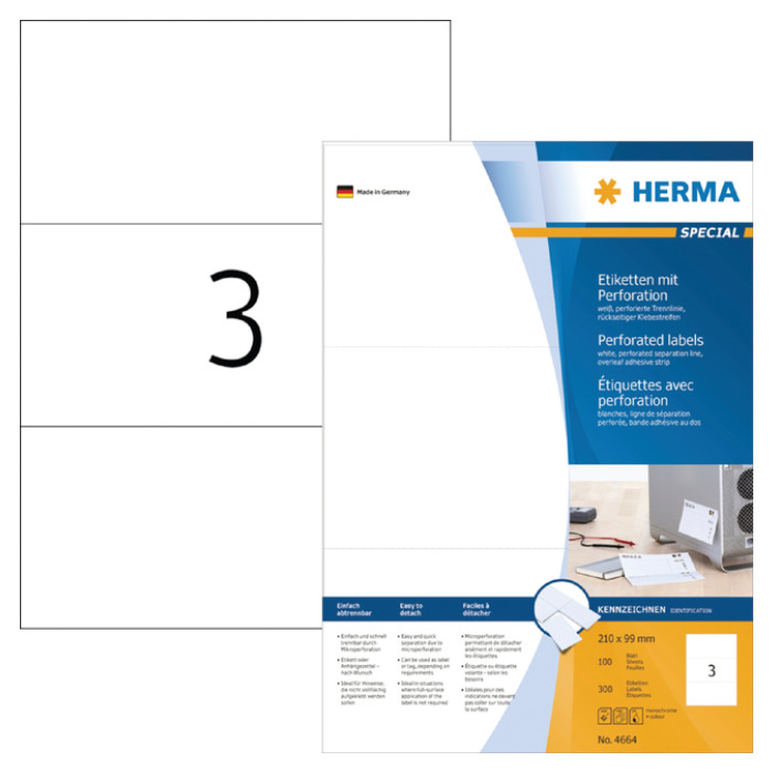 Etiket HERMA 4664 210x99mm geperforeerd wit 300 stuks