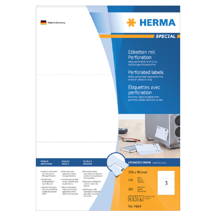 Etiket HERMA 4664 210x99mm geperforeerd wit 300 stuks