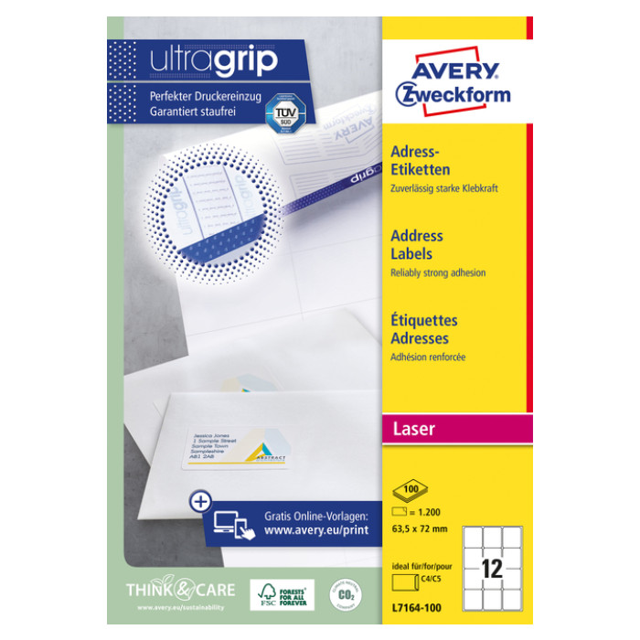Etiket Avery L7164-100 63.5x72mm wit 1200 stuks