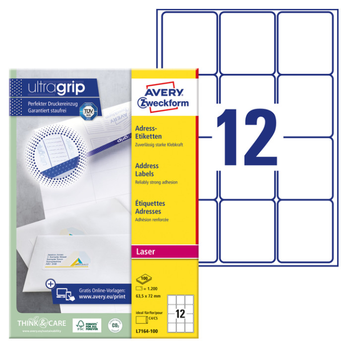 Etiket Avery L7164-100 63.5x72mm wit 1200 stuks